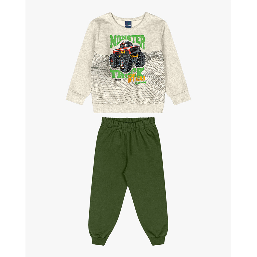 Conjunto Infantil Reirex Moletom Blusão Estampa Trator