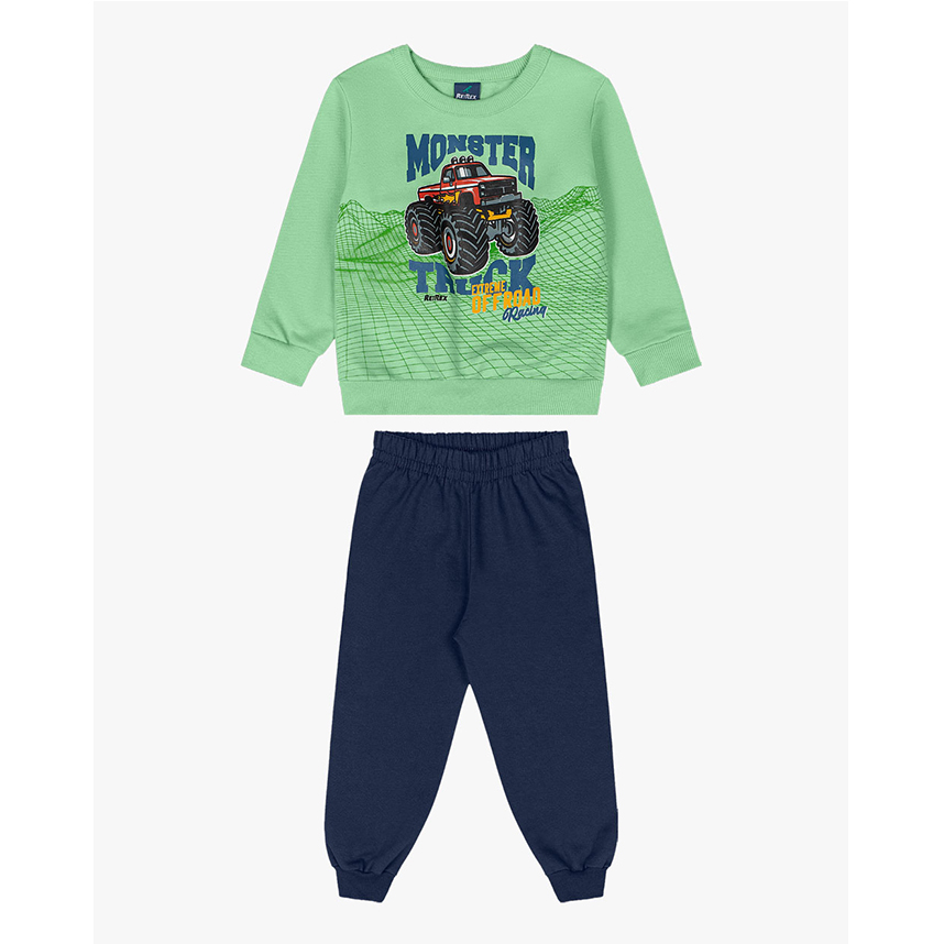 Conjunto Infantil Reirex Moletom Blusão Estampa Trator