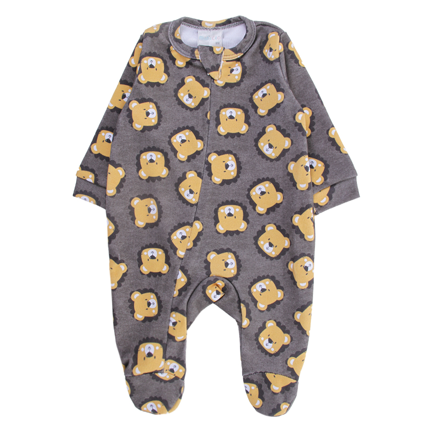 Macacão Longo Bebê Miniclô Suedine Estampa Leãozinho