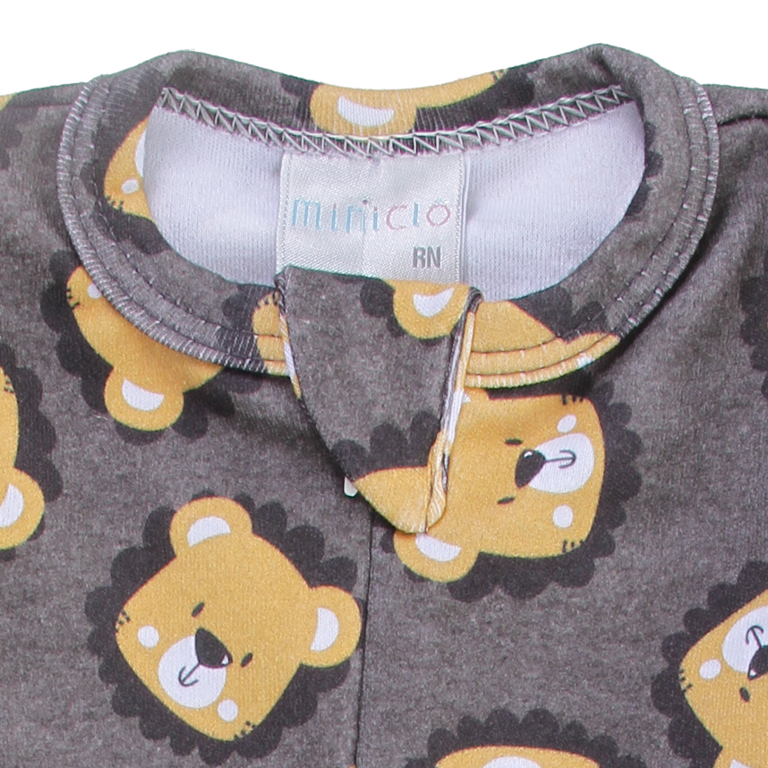 Macacão Longo Bebê Miniclô Suedine Estampa Leãozinho