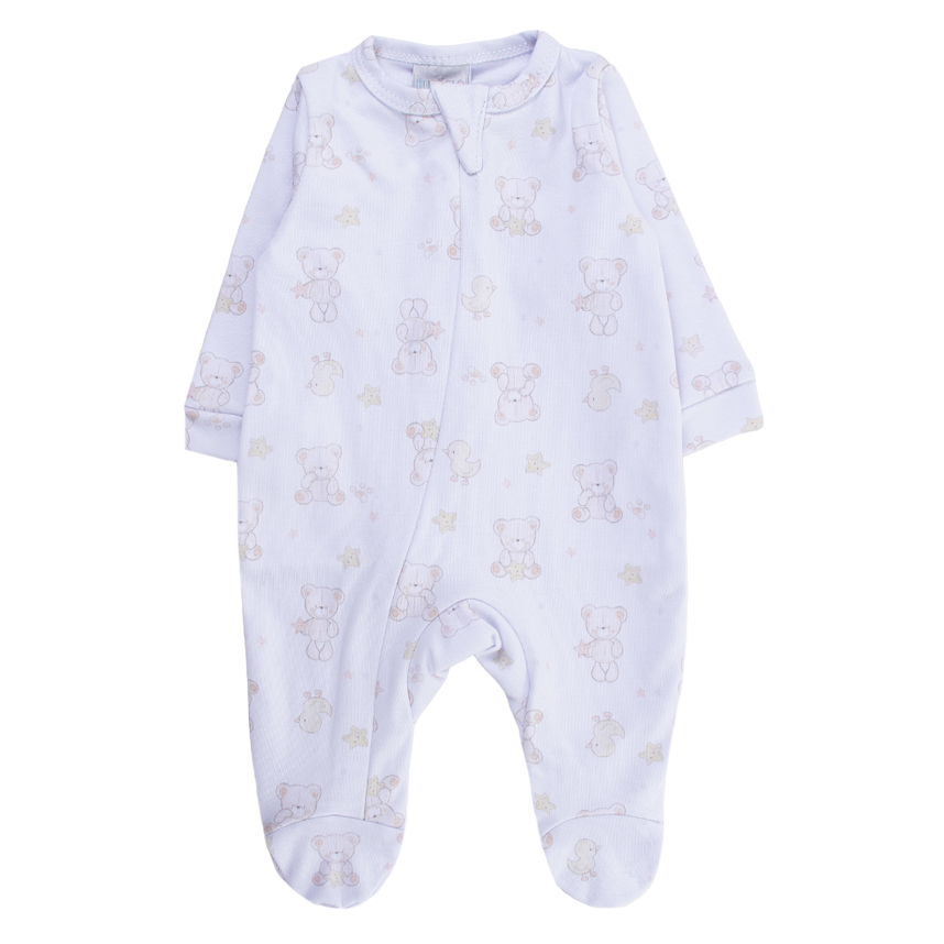 Macacão Longo Bebê Miniclô Suedine Estampa Ursinho e Estrela