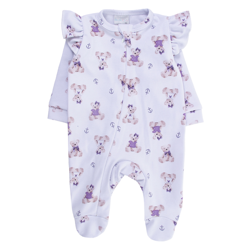 Macacão Longo Bebê Miniclô Suedine Estampa Ursinha e Âncora