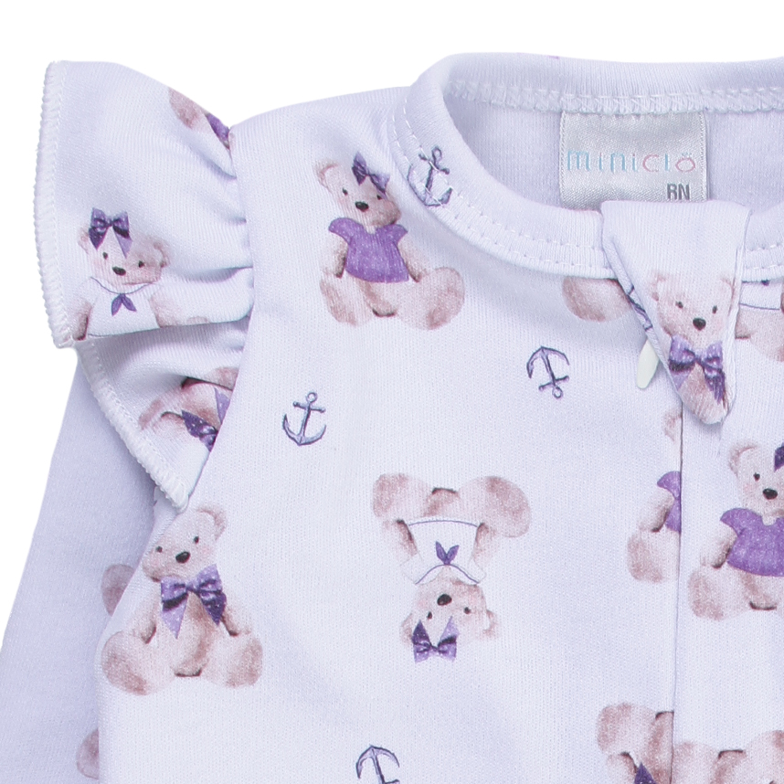 Macacão Longo Bebê Miniclô Suedine Estampa Ursinha e Âncora