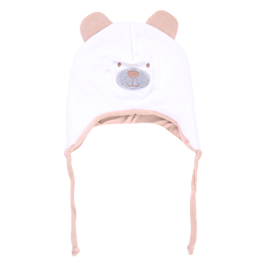 Touca Bebê Everly em Matelassê Bordado Urso com Amarração Touca Bebê Everly em Matelassê Bordado Urso com Amarração