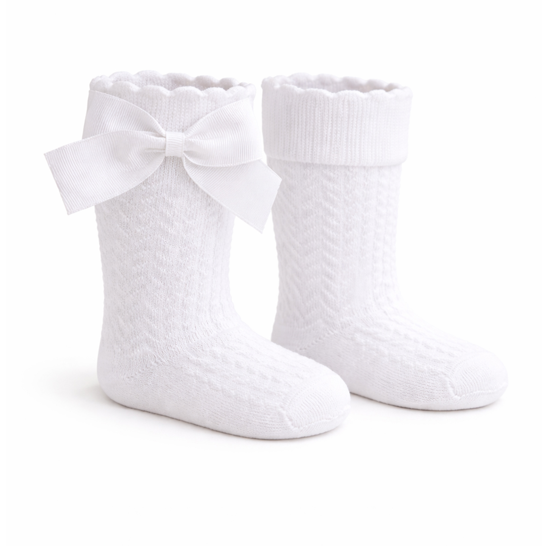 Meia Infantil Centopé 3/4 Canelada Com Laço