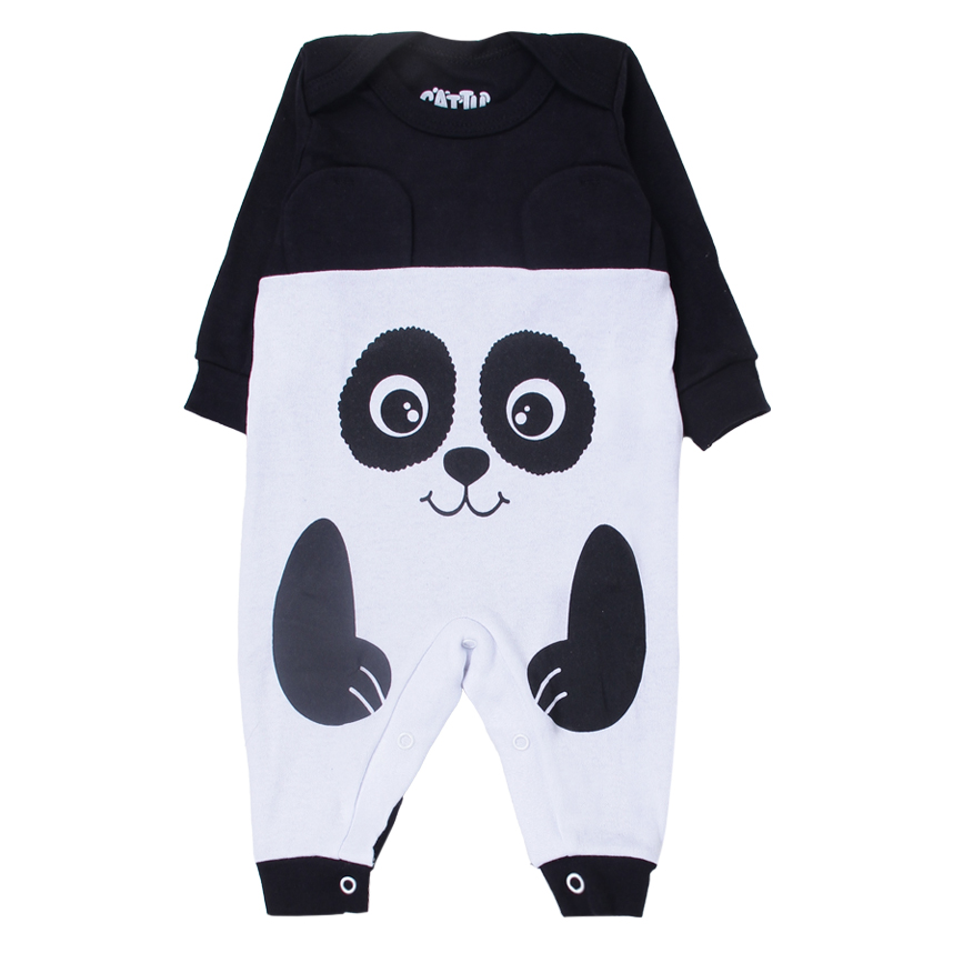 Macacão Longo Bebê Cattu Baby Suedine Estampa Bicho Panda