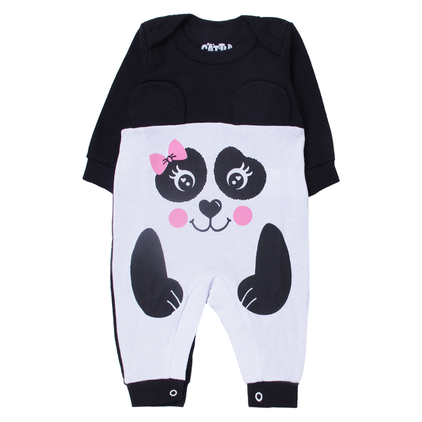 Macacão Longo Bebê Cattu Baby Suedine Estampa Bicho Panda