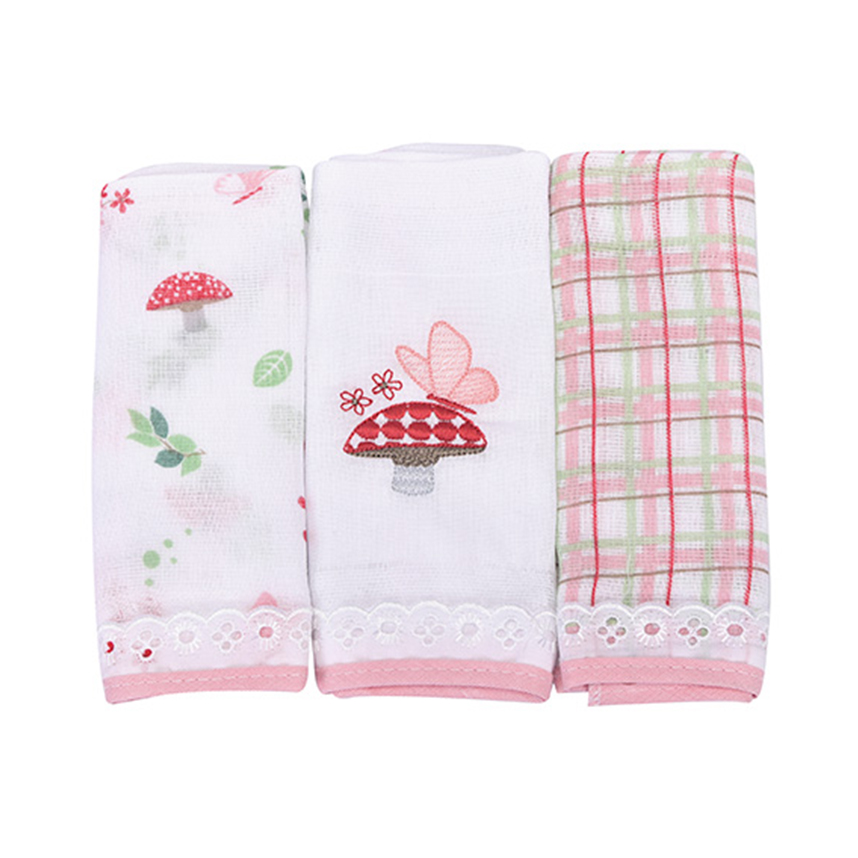 Pano de Boca Dengo Bordado Estampa Cogumelo 03 Peças Pano de Boca Dengo Bordado Estampa Cogumelo 03 Peças