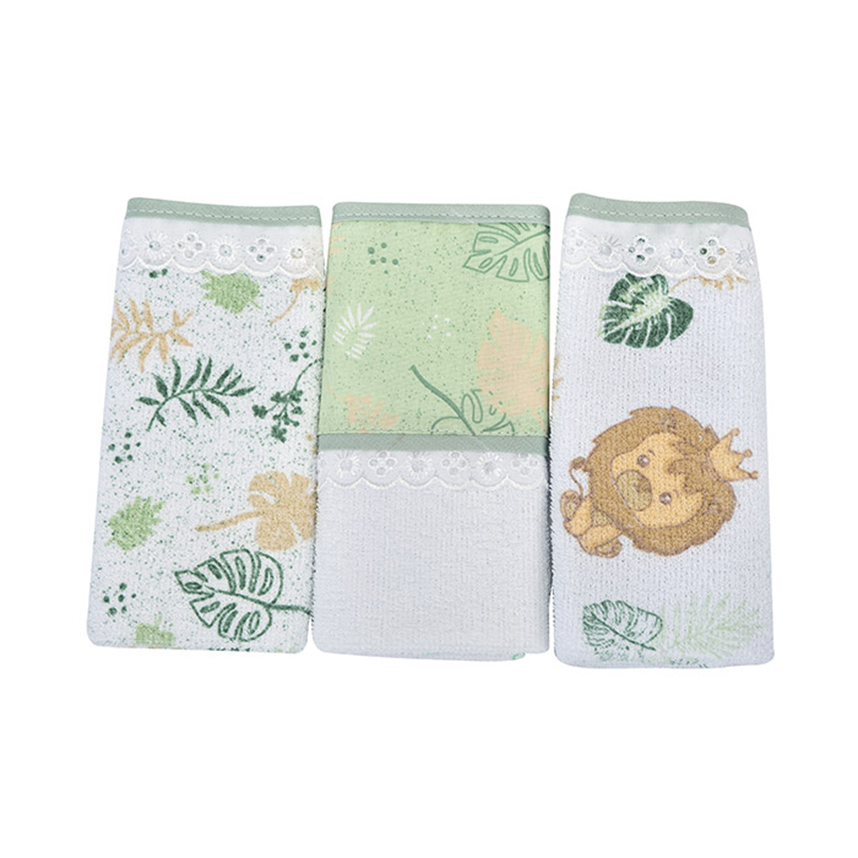 Pano de Boca Dengo Felpa Estampa Leão 03 Peças Pano de Boca Dengo Felpa Estampa Leão 03 Peças