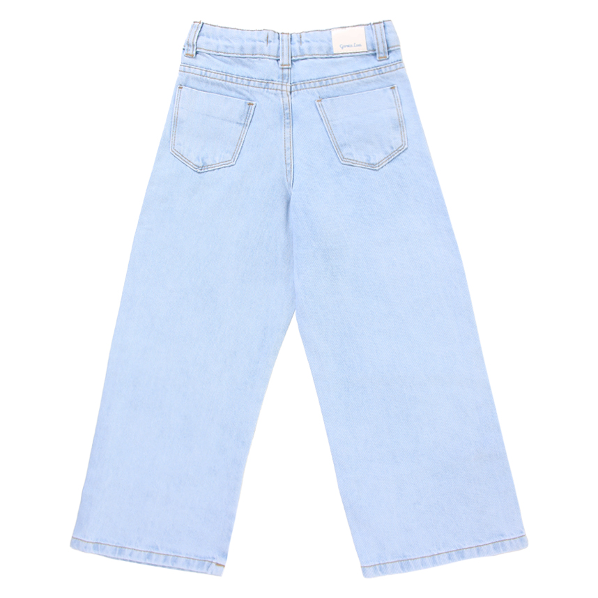 Calça Jeans Infantil Garota Lua Wide Leg Com Strass
