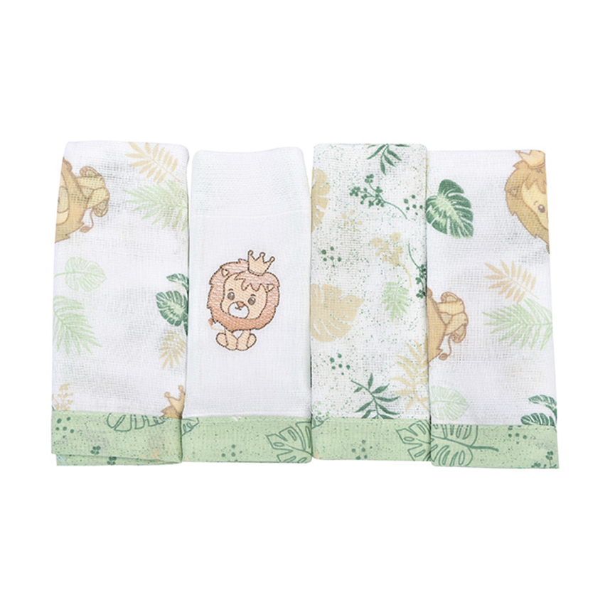 Pano de Boca Dengo Bordado Estampa Leão 04 Peças