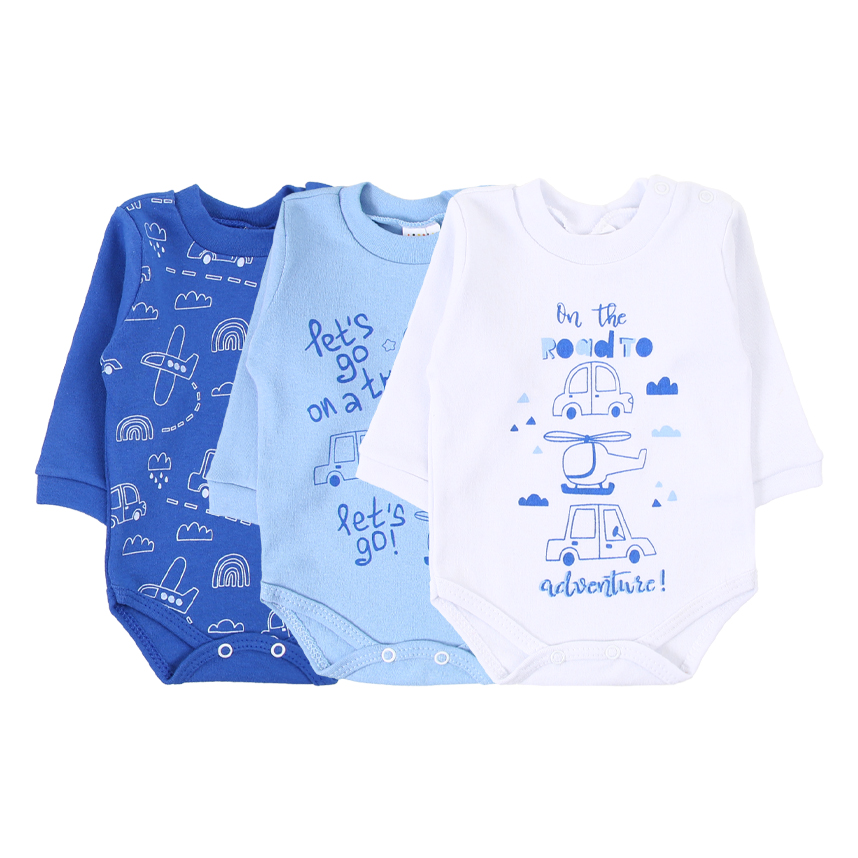 Kit Body Bebê Petutinha Estampa Carro Avião - 3 Peças