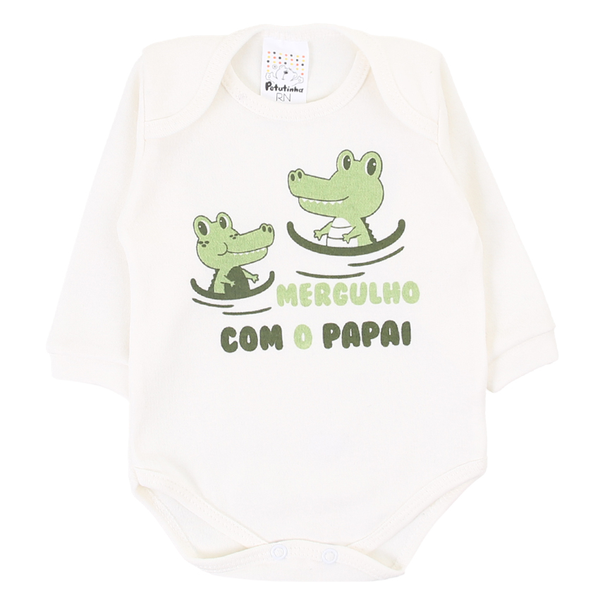 Kit Body Bebê Petutinha Estampa Pai Jacaré - 3 Peças