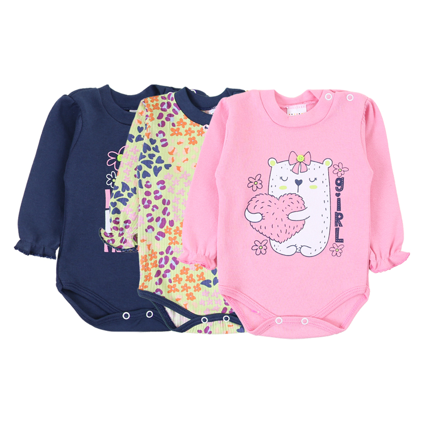 Kit Body Bebê Petutinha Estampa Ursa Baby - 3 Peças