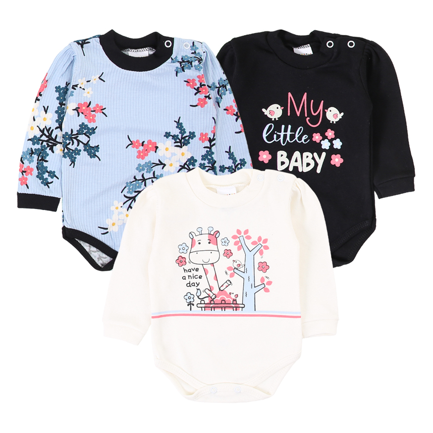 Kit Body Bebê Petutinha Estampa Girafa Flor - 3 Peças