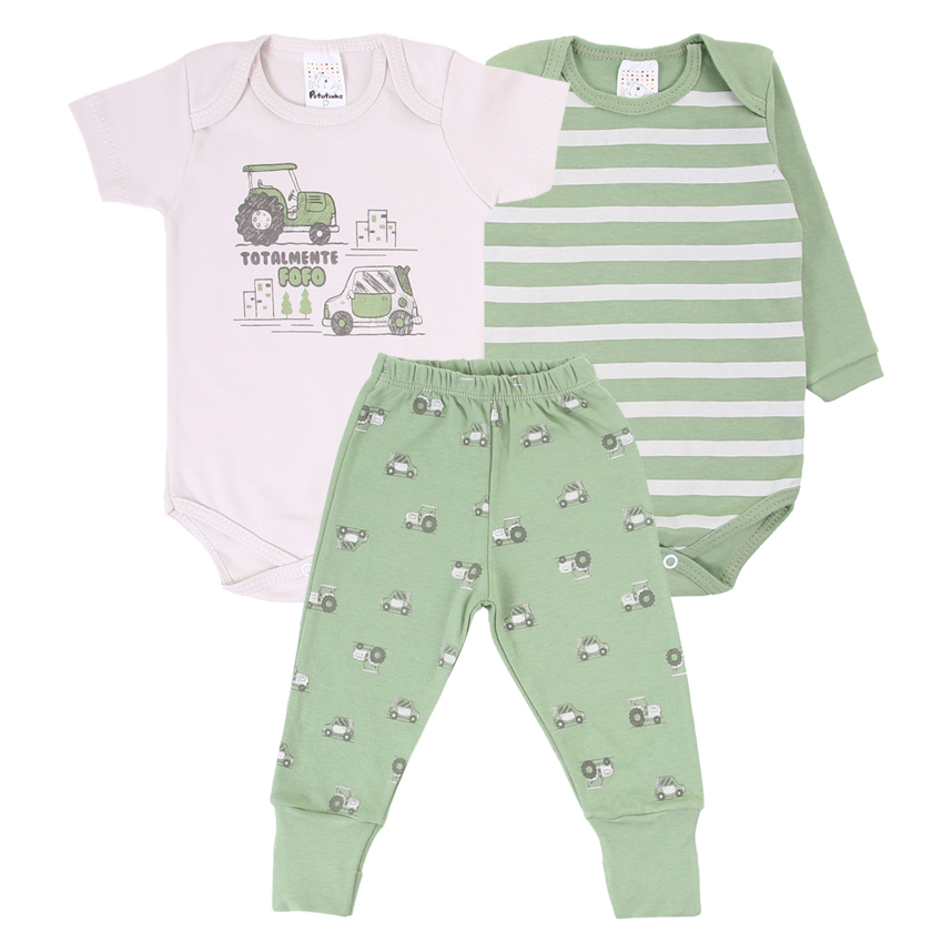 Conjunto Bebê Petutinha Body Manga Longa Trator