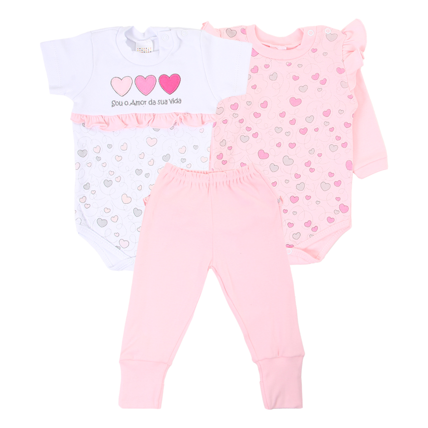 Conjunto Bebê Petutinha Body Manga Longa Coração