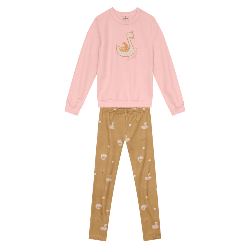Conjunto Infantil Brandili Blusão Estampa Cisne