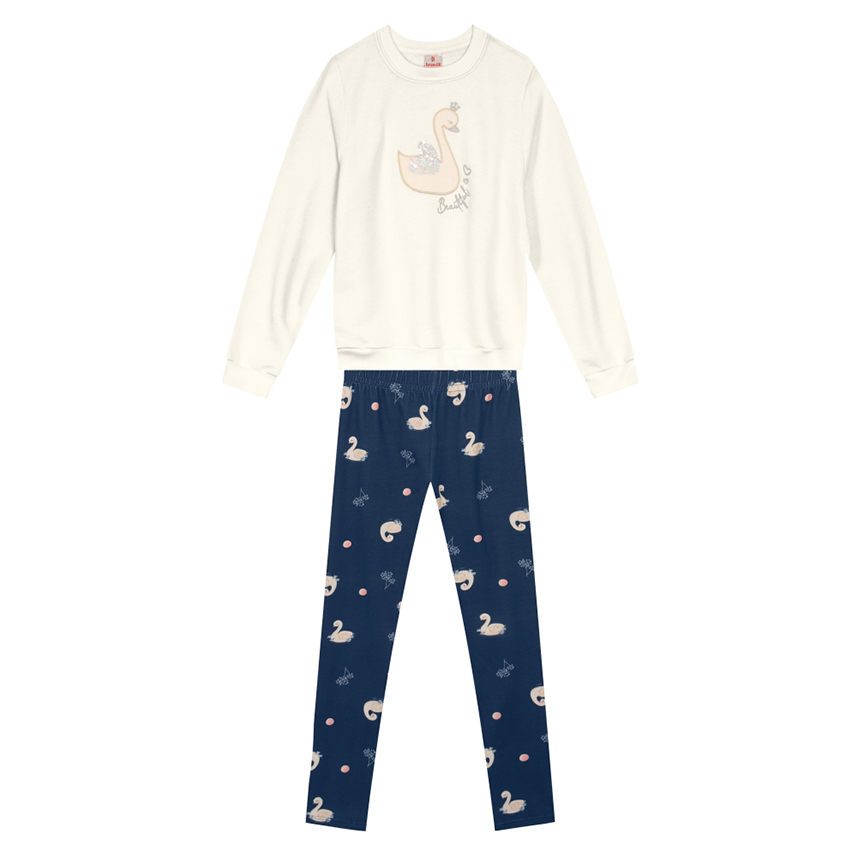 Conjunto Infantil Brandili Blusão Estampa Cisne Conjunto Infantil Brandili Blusão Estampa Cisne