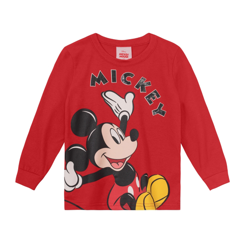Camiseta Infantil Brandili Manga Longa Estampa Mickey