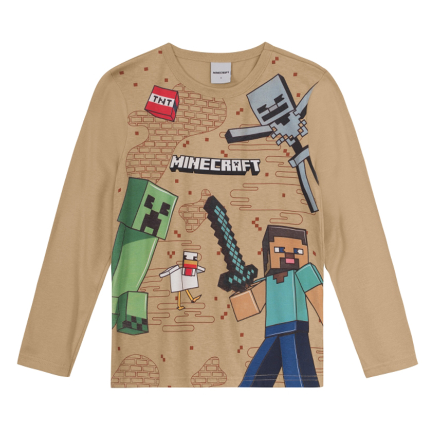 Camiseta Infantil Brandili Manga Longa Minecraft