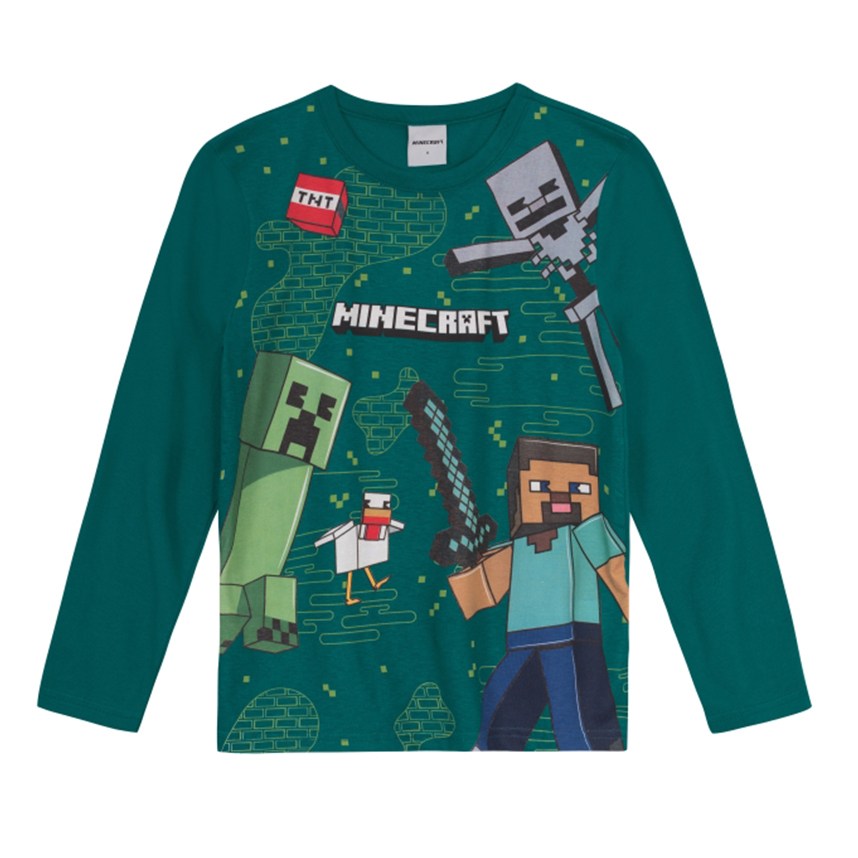 Camiseta Infantil Brandili Manga Longa Minecraft