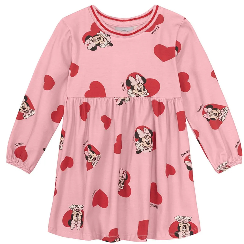 Vestido Infantil Brandili Manga Longa Estampa Minnie