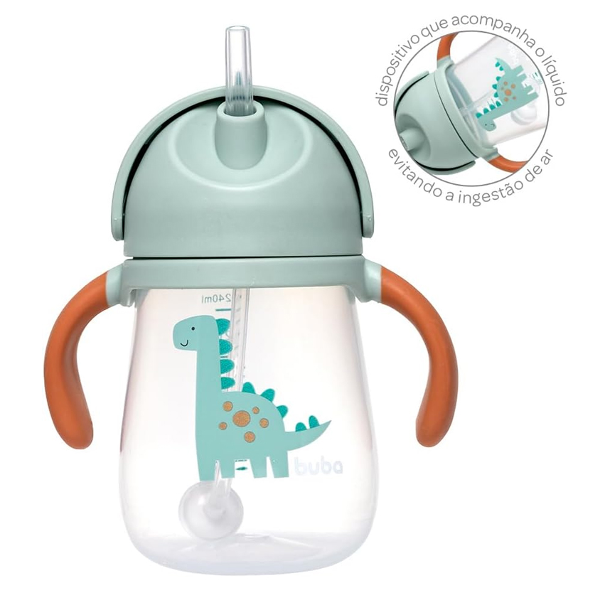 Copo Buba com Dispositivo Canudo Magic Dino Verde  240 ml