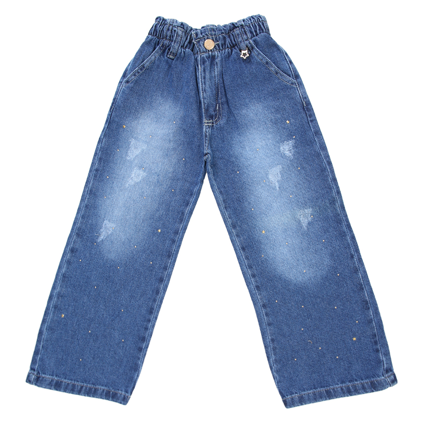 Calça Jeans Infantil Oznes Wide Used Cós Elástico Calça Jeans Infantil Oznes Wide Used Cós Elástico