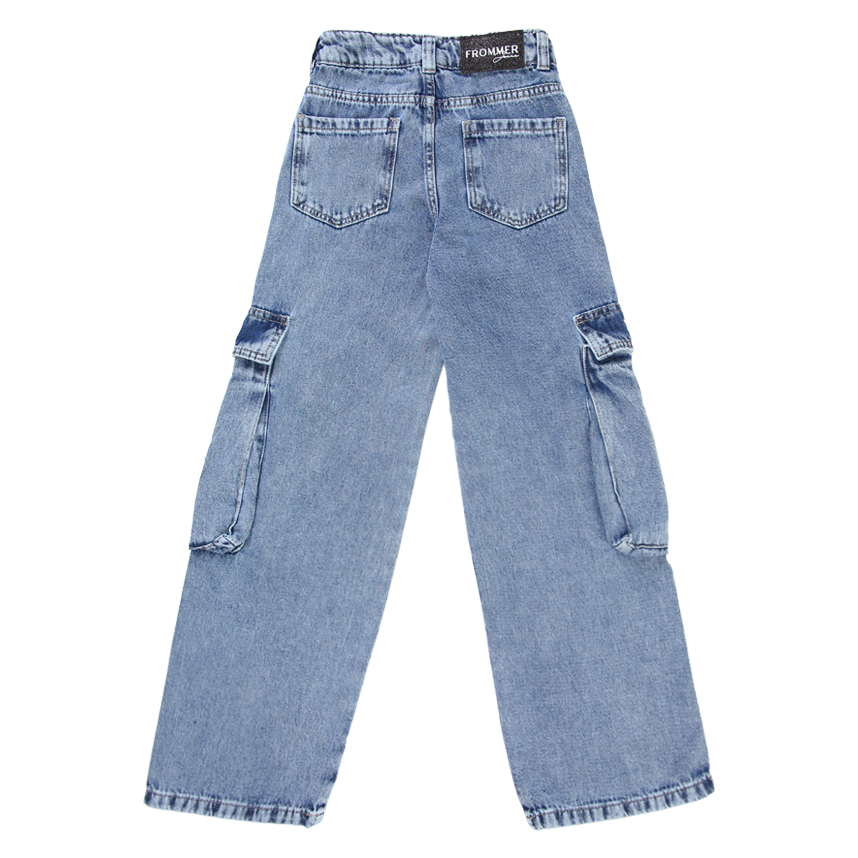Calça Jeans Juvenil Frommer Cargo Com Bolso Fole Calça Jeans Juvenil Frommer Cargo Com Bolso Fole