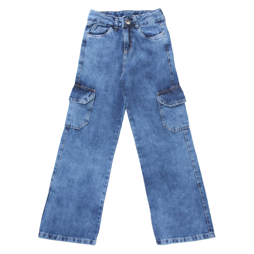 Calça Jeans Infantil Frommer Wide Leg Cargo Calça Jeans Infantil Frommer Wide Leg Cargo