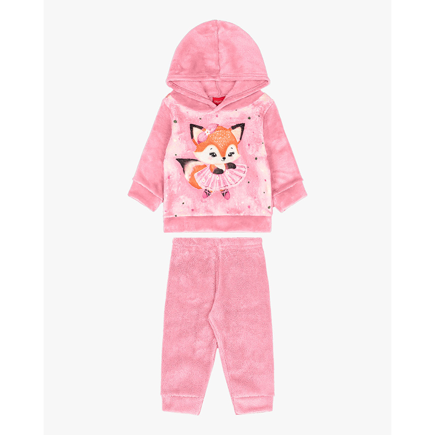 Conjunto Moletom Bebê Kely Kety Blusão Com Capuz Estampa Raposa
