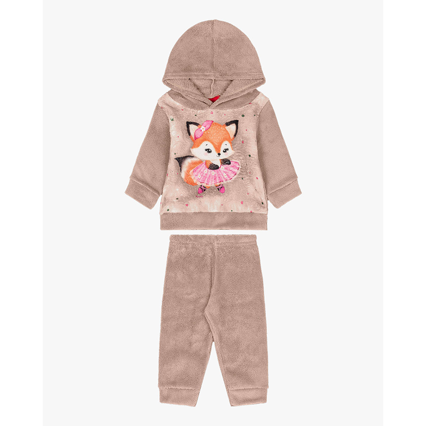 Conjunto Moletom Bebê Kely Kety Blusão Com Capuz Estampa Raposa