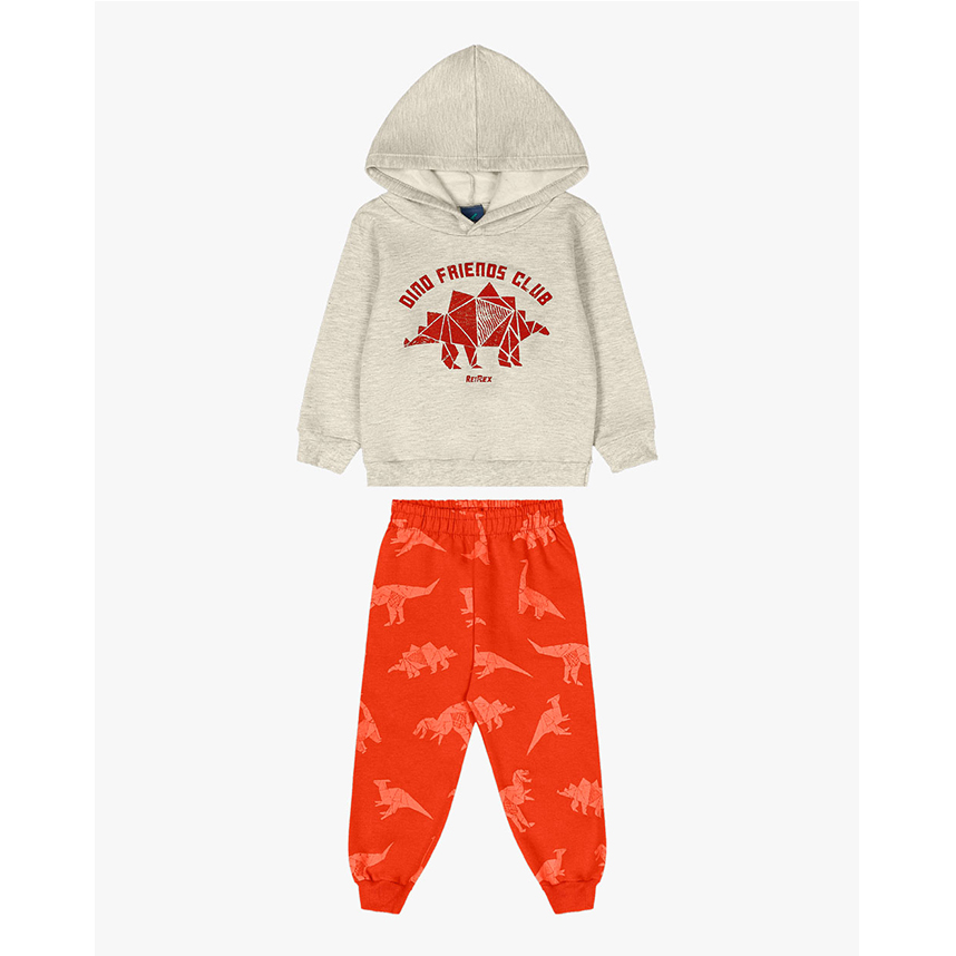 Conjunto Infantil Reirex Moletom Blusão Com Capuz Estampa Dino