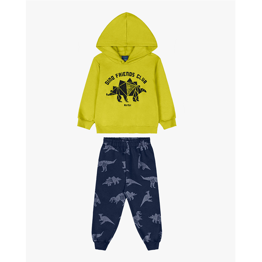 Conjunto Infantil Reirex Moletom Blusão Com Capuz Estampa Dino