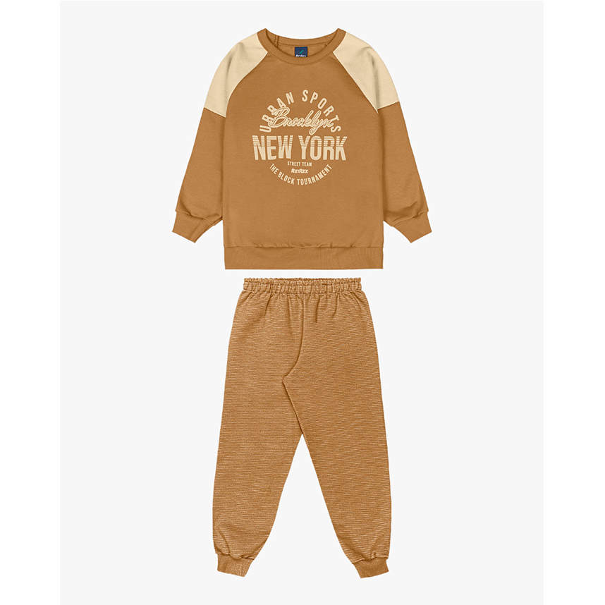 Conjunto Moletom Infantil Reirex Blusão Estampa New York