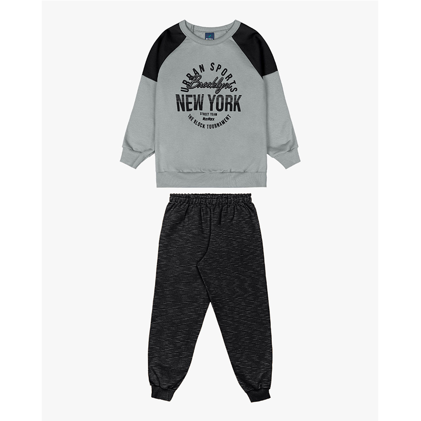 Conjunto Moletom Infantil Reirex Blusão Estampa New York