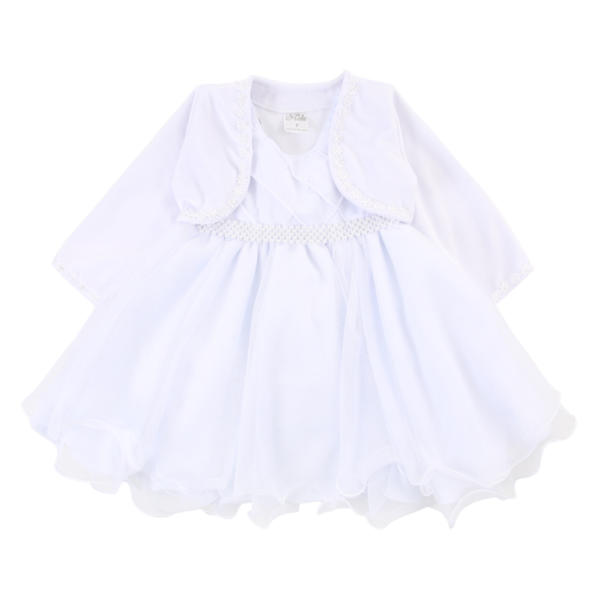 Vestido Bebê Nelu Pala Com Nervuras E Bolero Com Florzinhas Vestido Bebê Nelu Pala Com Nervuras E Bolero Com Florzinhas