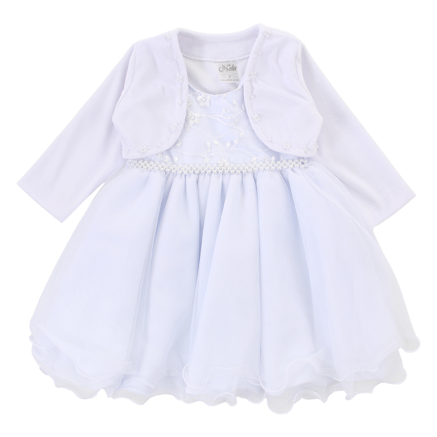 Vestido Bebê Nelu Pala Bordada E Bolero com Pérolas Vestido Bebê Nelu Pala Bordada E Bolero com Pérolas