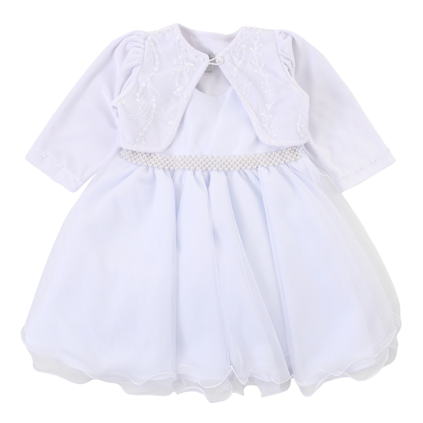 Vestido Bebê Nelu Com Pérolas E Bolero Bordado Vestido Bebê Nelu Com Pérolas E Bolero Bordado