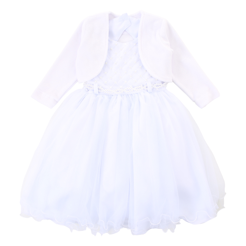 Vestido Infantil Menina Bonita Pala com Pérolas e Bolero Liso Vestido Infantil Menina Bonita Pala com Pérolas e Bolero Liso