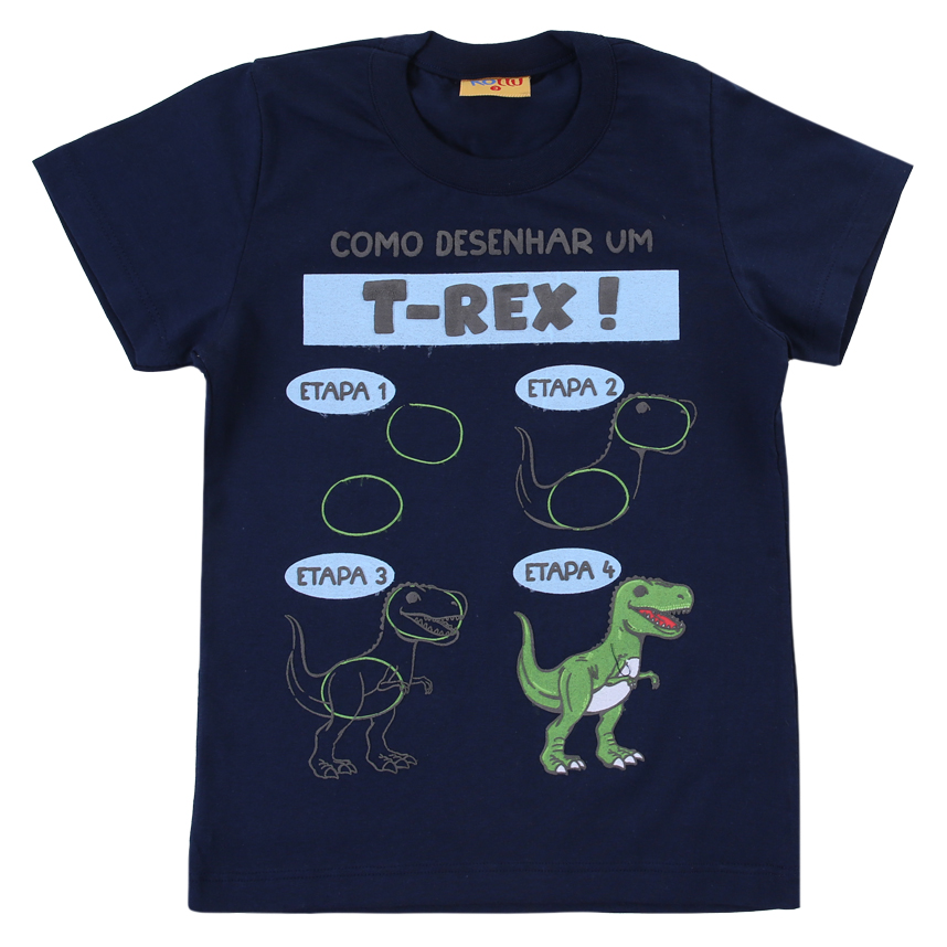Camiseta Infantil Rollu Meia Malha Dinossauro
