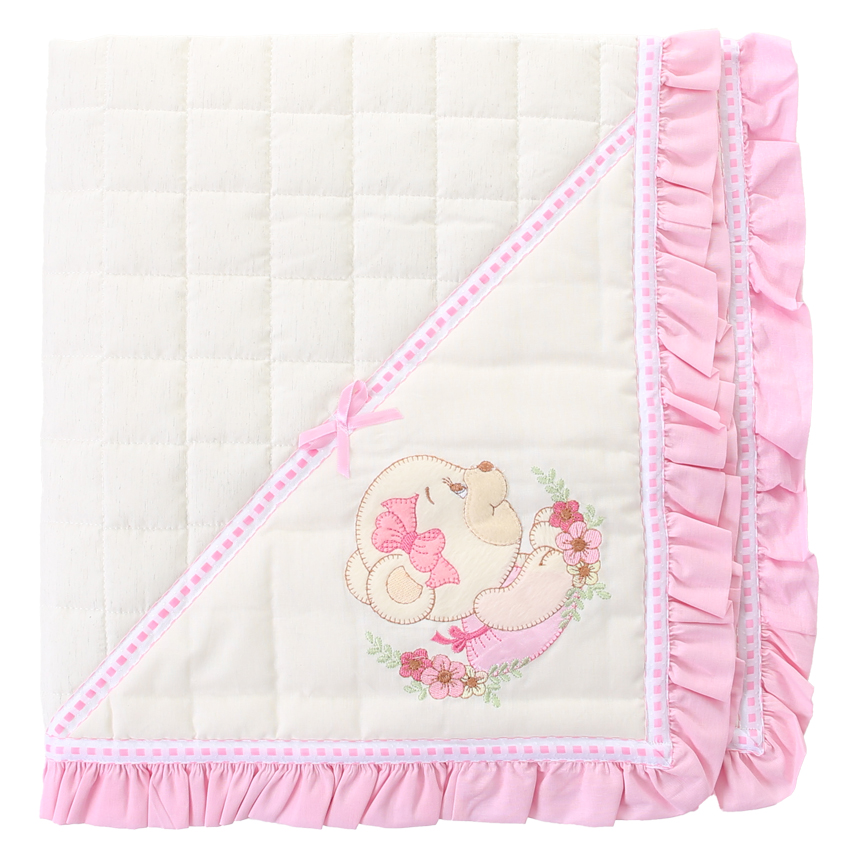 Manta Tiquinho Baby Bordada Babados Ursa Flores Manta Tiquinho Baby Bordada Babados Ursa Flores