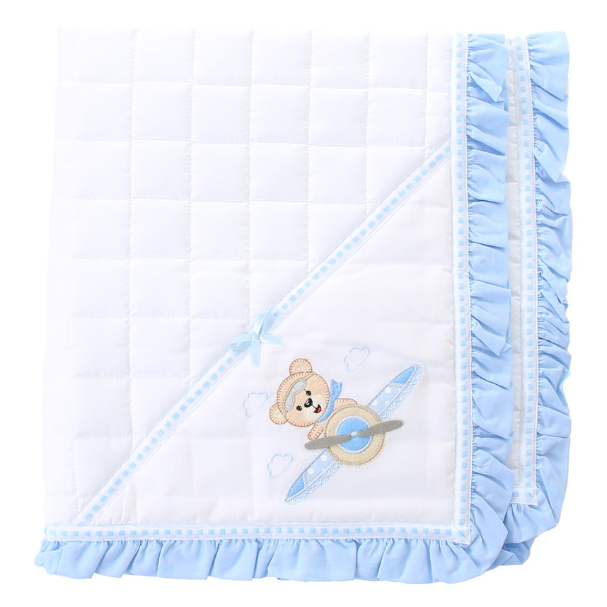 Manta Tiquinho Baby Bordada Babados Urso Aviador Manta Tiquinho Baby Bordada Babados Urso Aviador