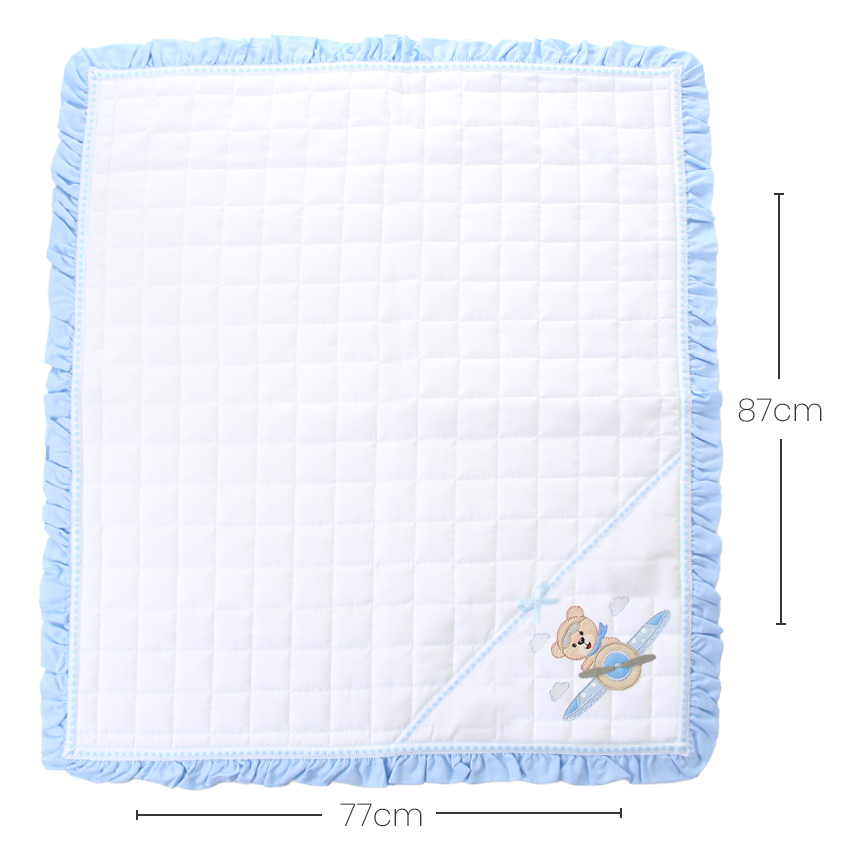 Manta Tiquinho Baby Bordada Babados Urso Aviador Manta Tiquinho Baby Bordada Babados Urso Aviador