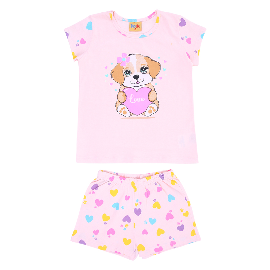 Pijama Infantil Rollu Blusa E Short Com Estampa Rotativa