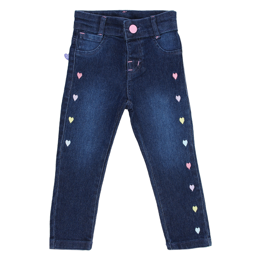 Calça Bebê Clube Do Doce Jeans Skinny Bordado Corações