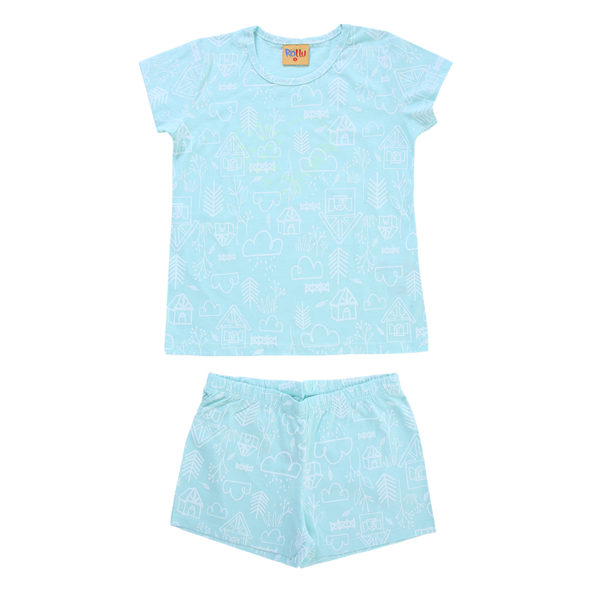 Conjunto Infantil Rollu Blusa E Short Meia Malha Estampado