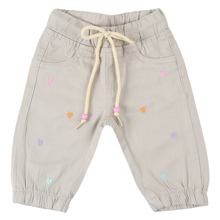 Calça Bebê Oznes Sarja Cós Elástico Bordado Corações Calça Bebê Oznes Sarja Cós Elástico Bordado Corações