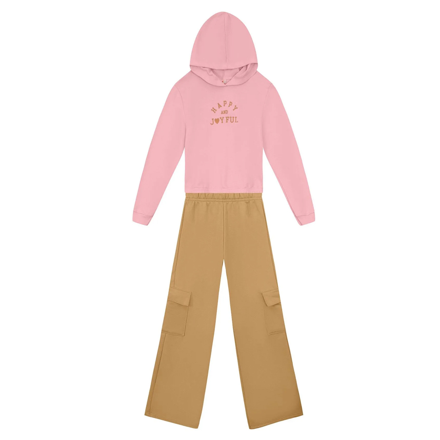 Conjunto Infantil Brandili Blusão Moletom e Calça Wide Leg